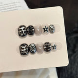 Yeknu  10pcs Dark Sweet Cool Press on Nails Set Short Round Square Nail Hand-painted Embossed Star False Nails Gothic Y2K Fake Nails