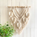 Yeknu Hand-woven Macrame Leaves Tassel Tapestry  Cotton Rope Wall Hanging Bohemia Tapesrty Room Decoration Wall Tasestry Art Craft