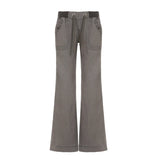 Yeknu  Retro Lace-up Low Rise Pants Streetwear Patchwork Loose Casual  for Women Harajuku Straight Trousers Korean Fashion