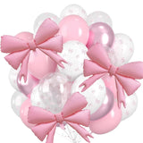 Yeknu  Coquette Birthday Decoration Pink White Bow Latex Balloon Set Foil Bow Balloon Girls Women Pink Bow Party Wedding Decor Supplies