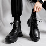 Yeknu Martin Boots New Black Leather Shoe Casual Middle Top Workwear Short Boots for boy Platform Designer Men's Shoes Free Shipping