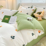 Yeknu  Textiles Soft Four-piece Bedding Set Pillowcase Purple Washed Cotton Flower Duvet Cover for Children Women Men Bed Sheet