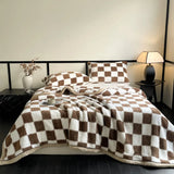 Yeknu Checkerboard Grade A Half-sides Fleece Keep Warm Blanket Autumn Winter Warmth Throw Blankets for Sofa Napping Shawl Blanket Cozy