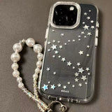 Yeknu  Transparent glitter bronzing stars are suitable for Apple 16promax mobile phone case iphone15pro new 14 with lanyard