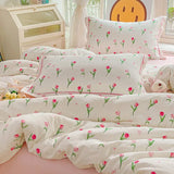 Yeknu  3 Piece Sheet Set  pink tulip duvet cover Set ， comfortable Bedding Set Bedspread for All Season