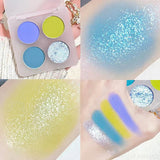 Yeknu  4-Color Eyeshadow Palette Cut Off Eye Makeup Purple Green Eye Shadow Glitter Pearly Colorful Eyeshadow Korean Eye Makeup Palette