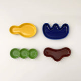 Yeknu  Colorful Ceramic Sauce Plate Wasabi Oil Vinegar Dispenser Container Japanese Korean Style Dining Room Accessories 4 Pcs Set