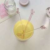 Yeknu  Pink Bow Glass Long Stirring Spoon Heat Resistant High Borosilicate Glass Spoon Girl Heart  Spoon