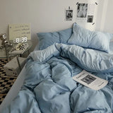 Yeknu  High Quality  Solid Color Double Washed Cotton Bedding 4 Pieces Set Student Dormitory Bed Linen Duvet Set Bed Suit