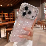 Yeknu  Holographic Heart Silicone Phone Case For iPhone 17 ProMax 17 15 16 13 14 12 Air 11 Case Funda Sparkling Rhinestone Camera Frame