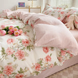Yeknu Bedding Set 100% Cotton Bed Linen Set Floral Style Bedclothes Skin-friendly Bedsheet Set for Home Duvet Cover Set