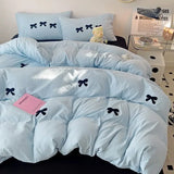 Yeknu Girls Pink Bedding Set with Bow Korean Breathable Duvet Cover No Filler Flat Sheet Pillowcases Mix Color Comforter Cover Set