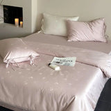 Yeknu High-end Cherries Jacquard Tribute Satin Bedding Set 100% Cotton Skin-friendly Duvet Cover Set Soft Quilt Cover and Pillowcases