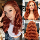 Yeknu  Auburn Short Copper Red Curly Wig Synthetic Free Part Medium Length Natural Wave Short Wavy Bob Lace Front Wigs for Women Daily