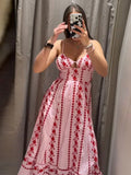 Yeknu  Elegant Printed Women's Dress Sleeveless Slip Top A-Line Waist-Closed Lady Dresses Summer Autumn Female Vacation Robe New