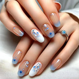 Yeknu  24pcs Wearable False Nails Art Glitter Flower Design Press on Nails Sets Short Ballet Fake Nail Simple Manicure Tips Finished