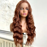 Yeknu  Brown Wig Long Curly Wavy Synthetic Middle Part Loose Deep Wave Auburn Colored 13X4 Frontal Wigs for Women Daily Party