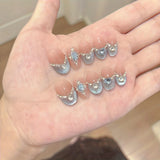 Yeknu  10pcs Blue Moon French Handmade Nails Ice-Clear Cat's Eye Press-On Nails Almond Shape Sparkling Full-Coverage Nail Tips