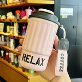 Yeknu  Stainless Steel Insulated Bottle Dual Drink Coffee Cup Fashionable Student Water Cup Portable with Lifting Rope Children's Cup