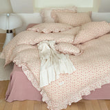 Yeknu INS Princess Ruffle Edge Gauze 100% Cotton Pillow Case Breathable Duvet Cover Without Filler 3PCS Floral Home Bedding Set