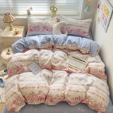 Yeknu 2025 new class A knitted cotton four-piece set, small fresh quilt cover, bed sheet floral dormitory three-piece set