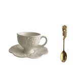 Yeknu  European Style Ceramic Tea Set with Relief  Flower Court Theme Red Tea Cup And Coffee Cup Plate for Afternoon Tea