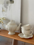 Yeknu  European Style Ceramic Tea Set with Relief  Flower Court Theme Red Tea Cup And Coffee Cup Plate for Afternoon Tea