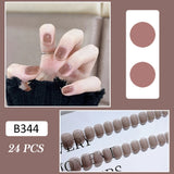 Yeknu  24Pcs Nude Pink False Nail Short Round Style Girl Nail Art Patch Stick on Finger Fake Nail Nude Color Warm Summer false nail