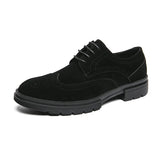 Yeknu  Large Size Abrasive Leather Brock Carved Business Dress Shoes for Men Round Head Lace-up Casual Shoes  New