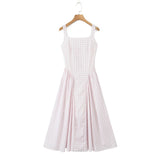 Yeknu  Jastie Lace Up Bandage Plaid Sling Dress Women Elegant Square Neck Low Waist A-line Midi Summer Dresses Holiday Party Robe