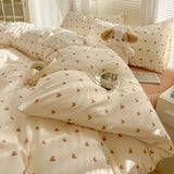 Yeknu  Duvet Set Double Yarn Four-piece Set Class A Aerobic Knitted Cotton Printed Love Bed Cover Skin Friendly Breathable Bedding