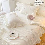 Yeknu  3pcs Rose embroidery Lace Quilt, pillowcase Single Double Summer Air Conditioning Throw Blanket Nap Blanket Thin Quilt