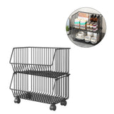 Yeknu  3 Tier Fruit Basket for Kitchen Storage Cart Stackable Metal Wire Storage Basket Snacks Organizer Baskets with Rolling Wheels