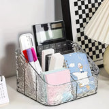 Yeknu  4-Compartment Acrylic Cosmetic Storage Organizer Transparent Makeup and Skincare Product Holder, Office Desk Stationery Box