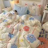 Yeknu INS Cartoon Pattern Bedding Set For adults kids Fluffy pink lovely Flat Sheet With Pillowcases Colorful King Queen Full size