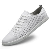 Yeknu  British Style Men Summer Casual Leather Shoe Classic Hollow Out Sneakers Outdoor Flat All-Match Walking Shoe Non-slip Board Shoe