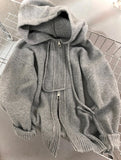 Yeknu  Women Grey Hoodie Cardigan Sweater Vintage 2000s Jumper Knitwear Sweatshits Long Sleeves Oversize Cashmere Sweater Autumn