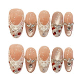 Yeknu  10Pcs Black Dot Press On Nails With Rhinestones Design Oval Head False Nails Sweet Cool Handmade Artificial Nail Tips