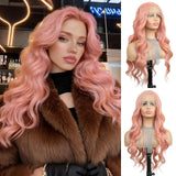Yeknu  13x4 Lace Front Wigs 28 Inches Pink Body Wave Long Synthetic Lace Frontal Wigs Pre-plucked Hairline Synthetic Lace Front Wig
