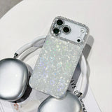 Yeknu  Holographic Heart Silicone Phone Case For iPhone 17 ProMax 17 15 16 13 14 12 Air 11 Case Funda Sparkling Rhinestone Camera Frame