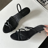Yeknu  New Summer Design Narrow Band Open Toe Sandals Women Slippers Fashion Thin Low Heels Party Dress Casual Shoes