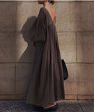 Yeknu  Spring Long Cotton Dress Women Backless Korean Ladies Dresses Loose Pleated Long Sleeve Woman Dress