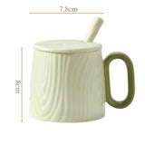 Yeknu  Chinese Style Ceramic vertical stripe Tea Mugs, Home Personal Office Creative With Cover Spoon Milk Water Coffee Cup, 320ml, 1Pc