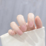 Yeknu  24Pcs Nude Pink False Nail Short Round Style Girl Nail Art Patch Stick on Finger Fake Nail Nude Color Warm Summer false nail