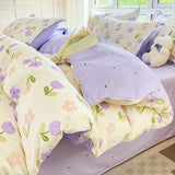 Yeknu Bedding Set 100% Cotton Bed Linen Set Floral Style Bedclothes Skin-friendly Bedsheet Set for Home Duvet Cover Set