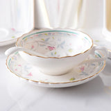 Yeknu  European Creative Bone Porcelain Coffee Cup Set Household Ceramic English Tea Set Afternoon Flower Tea Cup 1 Cup 1 Plate 1 Spoon