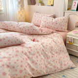 Yeknu 100% Cotton 4-Piece Duvet Cover Set (1 Duvet Cover 2 Pillowcases 1 sheet), Minimalist Cartoon Design, Ultra-Soft Bedding Set