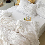 Yeknu  Pink Ruffled Seersucker Duvet Cover Set 3/4pcs Soft Lightweight Down Alternative Grey Bedding  with Bed Skirt and Pillowcases