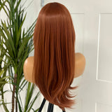 Yeknu  Natural Straight Layered Copper Red Synthetic Lace Front Wig Middle Part Auburn Long Wavy Ginger Brown Colored Daily Party Wig