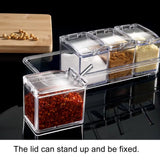 Yeknu  3/4 grid seasoning jar with spoon, transparent acrylic sugar and salt box, kitchen spice container, kitchen organization storage